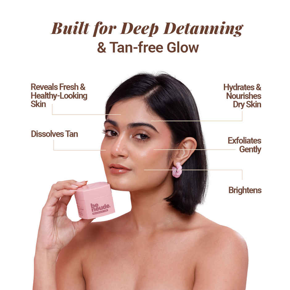 Be Neude Instant Detanning + Hydrating + Brightening Face Mask, Dry Skin Friendly | Unmask