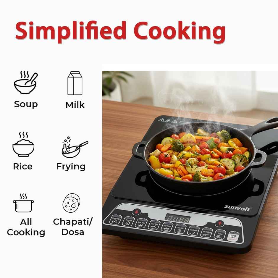 ZunVolt 2000W Induction Cooktop Push Button, Crystal Glass