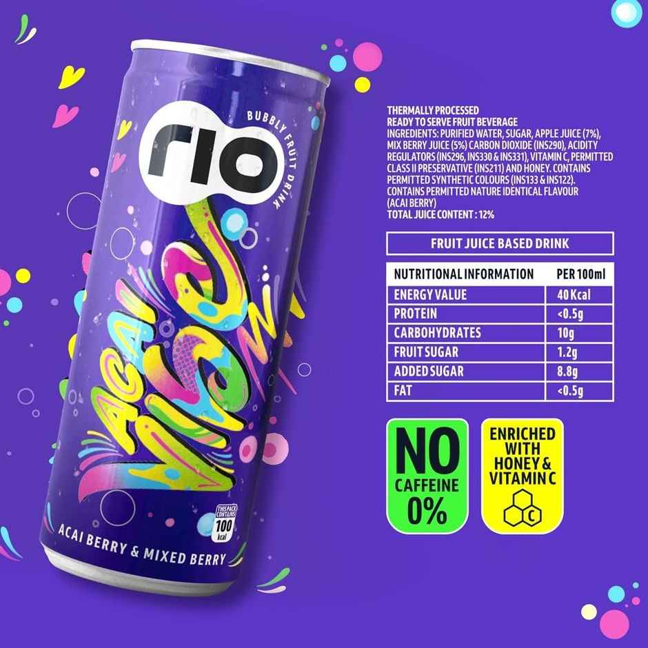 RIO Acai Berry & Mixed Berry Bubbly Fruit Drink Can Combo