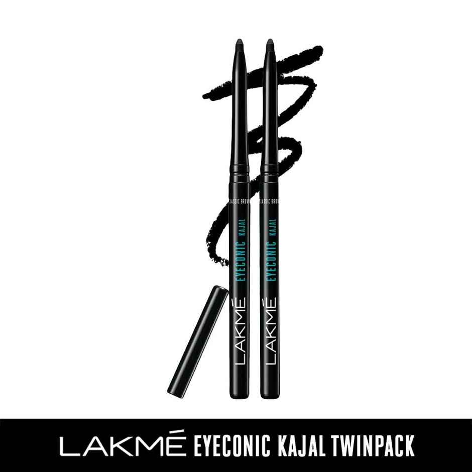 Lakme 9 to 5 Eyeconic Kajal Twin Pack, lasts upto 24hrs, Pack of 2- Deep Black