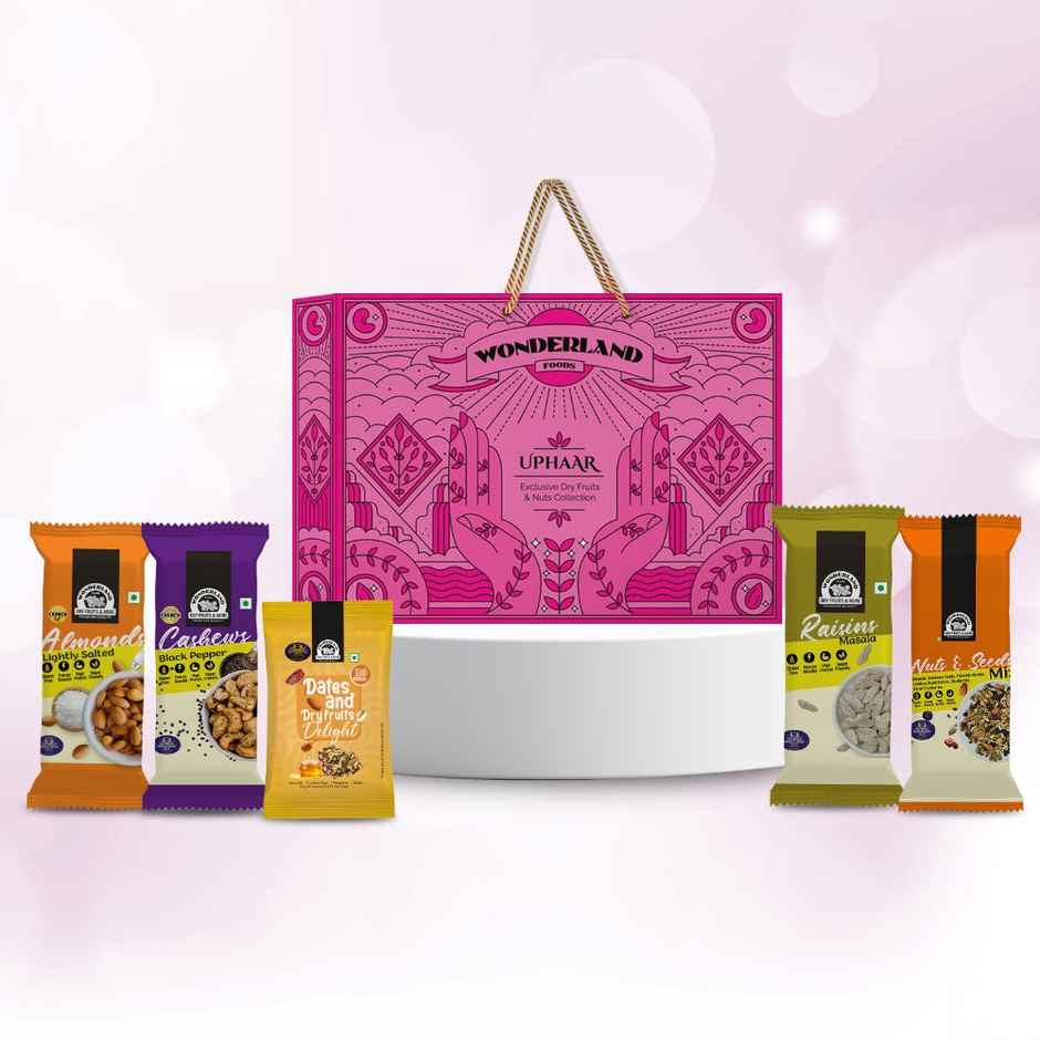 Wonderland Foods Snacking -California Almonds | Masala Raisin | Mixed Seeds | Cashew | Dates- Gift Box