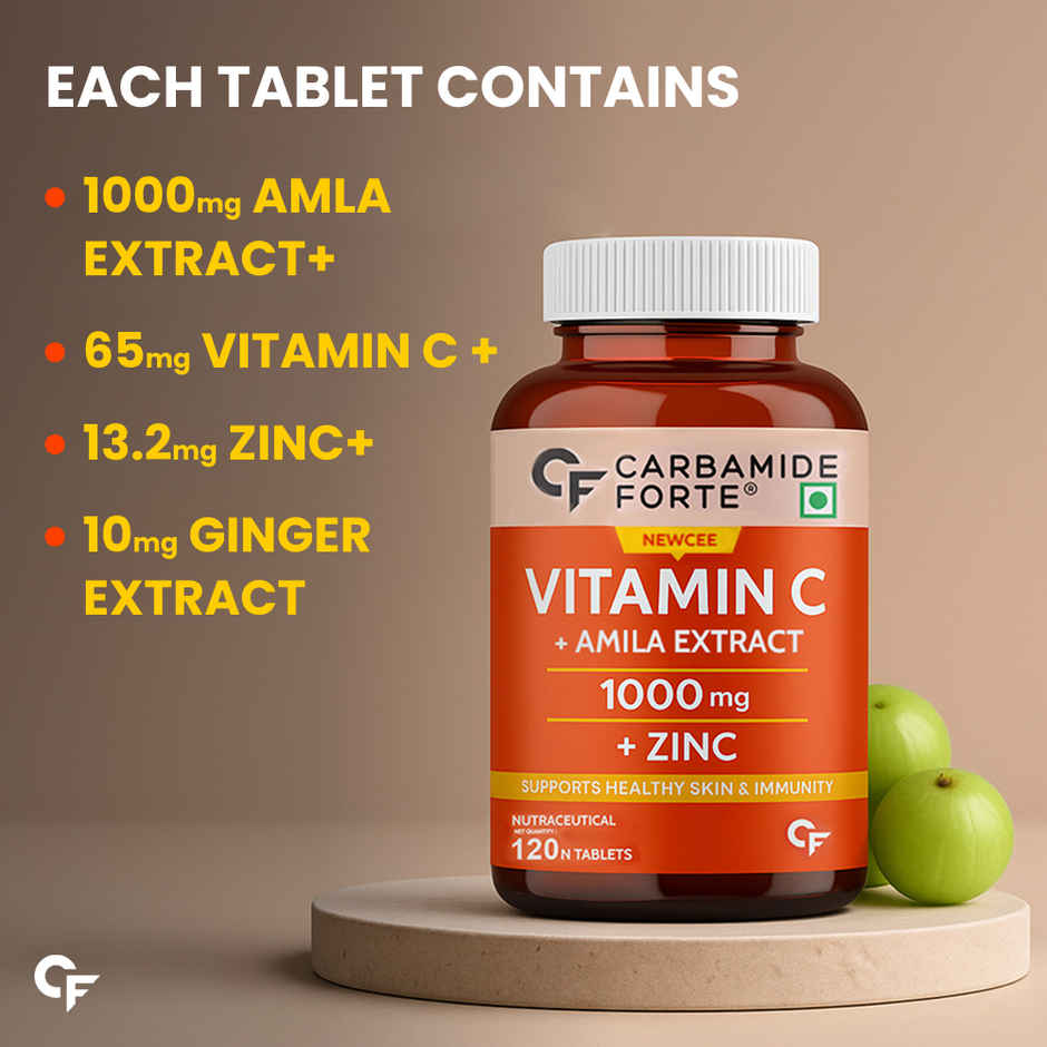 Carbamide Forte Natural Vitamin C Supplements Amla Extract With Zinc For Immunity & Skincare 120 tab