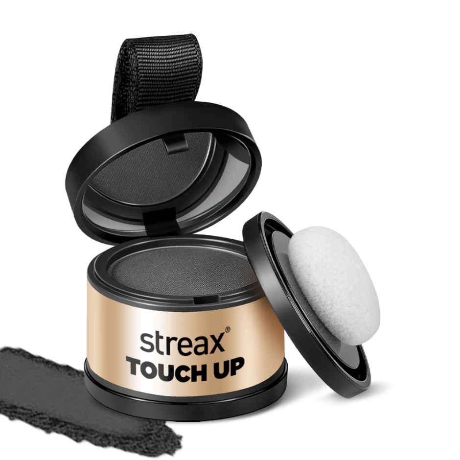 Streax Root Touch Up Powder, Black, Covers Grey Hair & Bald Patches Instantly