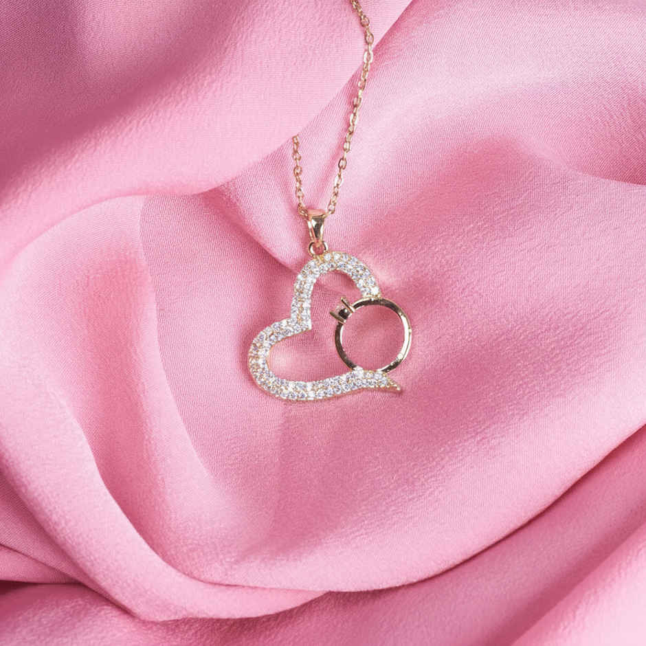 SALTY Graceful Heart with Ring Necklace Pendant for Women and Girls| Anti-Tarnish | Gold