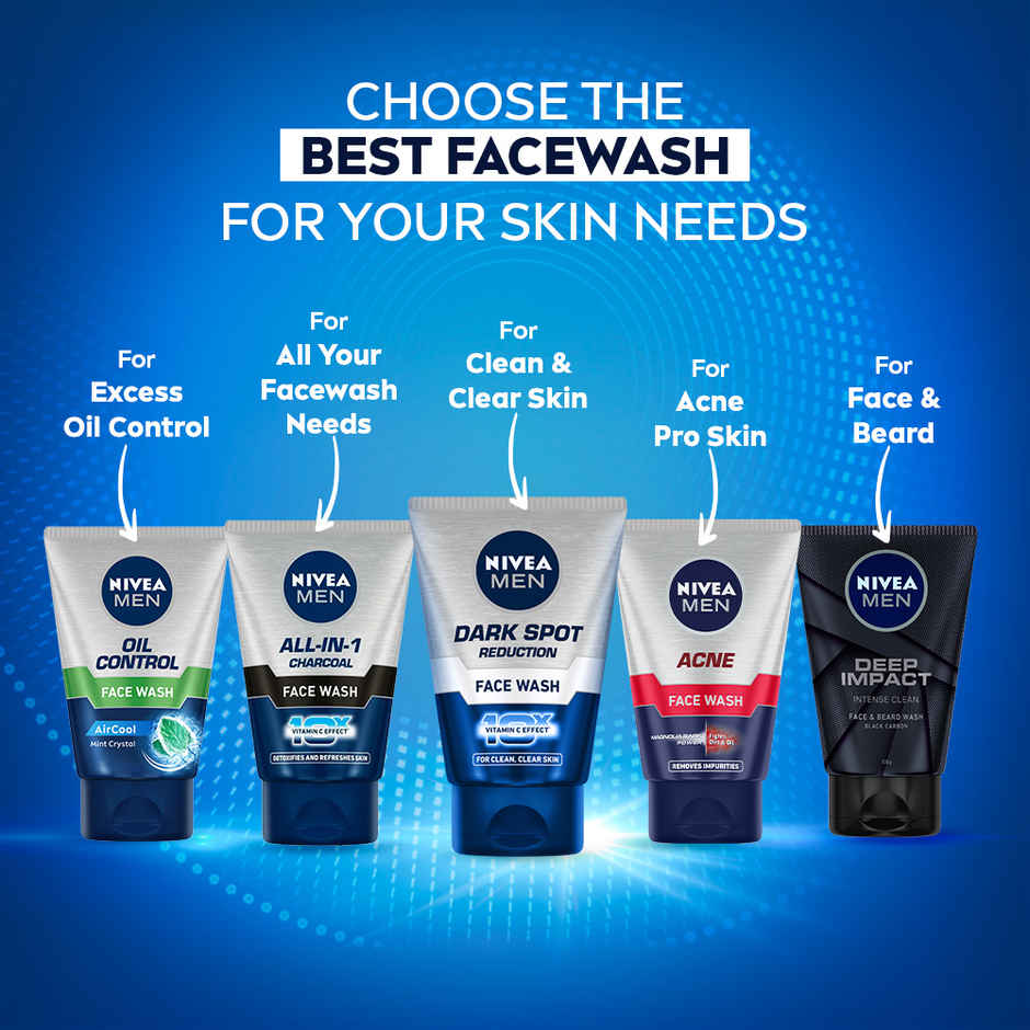 NIVEA MEN All in 1 Charcoal Face Wash | Gluta & AHA Cleanser | Helps Reduce the Appearance of Tan