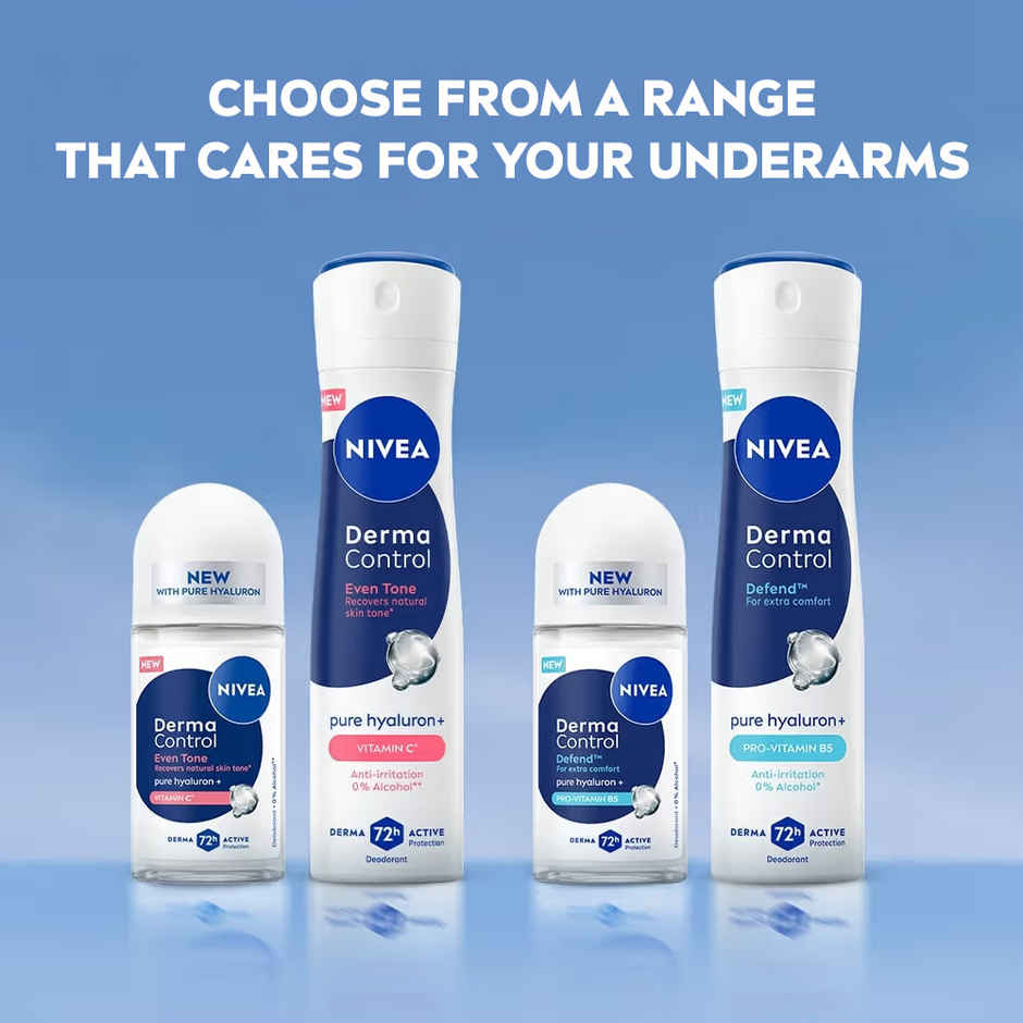 NIVEA Derma Control Eventone Alcohol, Pure Hyaluron and Vit C Underarm Roll On Women
