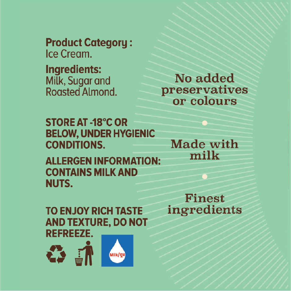 NIC Roasted Almond Ice Cream Tub | Preservative Free | No Artificial Flavors