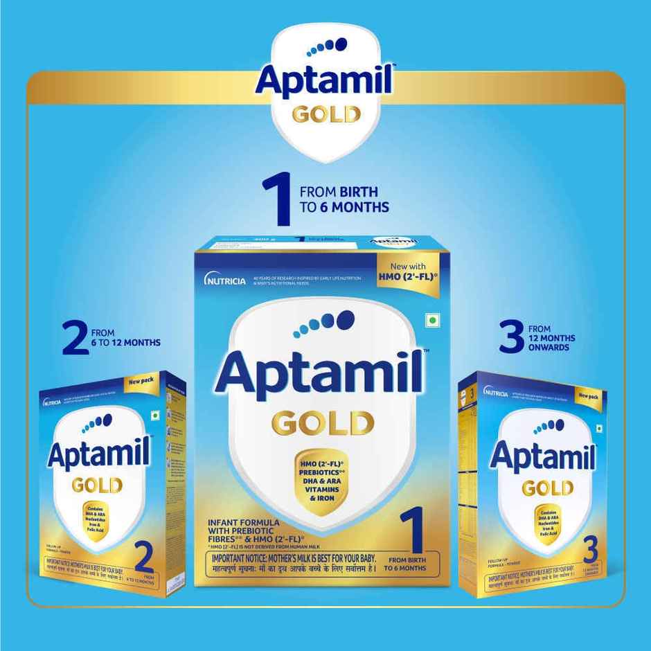 Aptamil Gold Infant Formula for Babies - Stage 1 | Upto 6 months | with 5HMO and Prebiotics