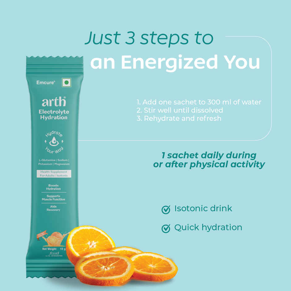 Arth By Emcure Electrolyte for Quick & Daily Hydration | Orange Flavor