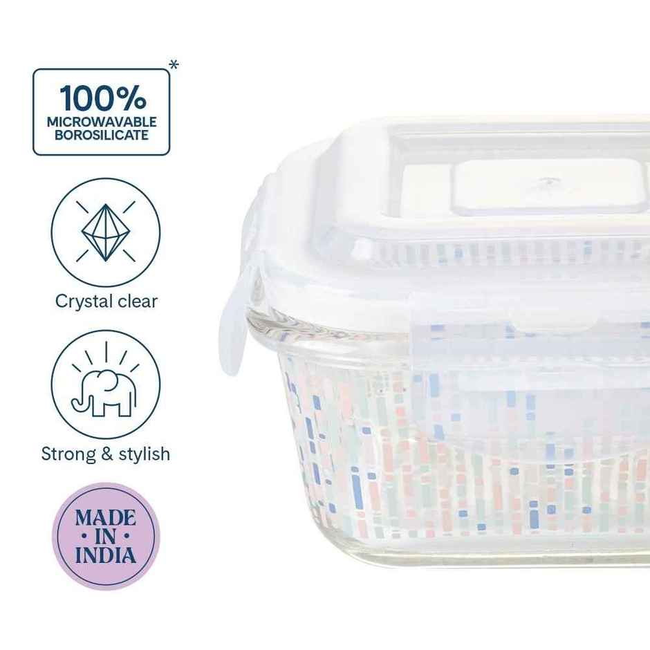 Larah Glassware Vogue Borosilicate Glass Lunchbox | 4pc - 320ml - 2 Square | 240ml - 2 Round