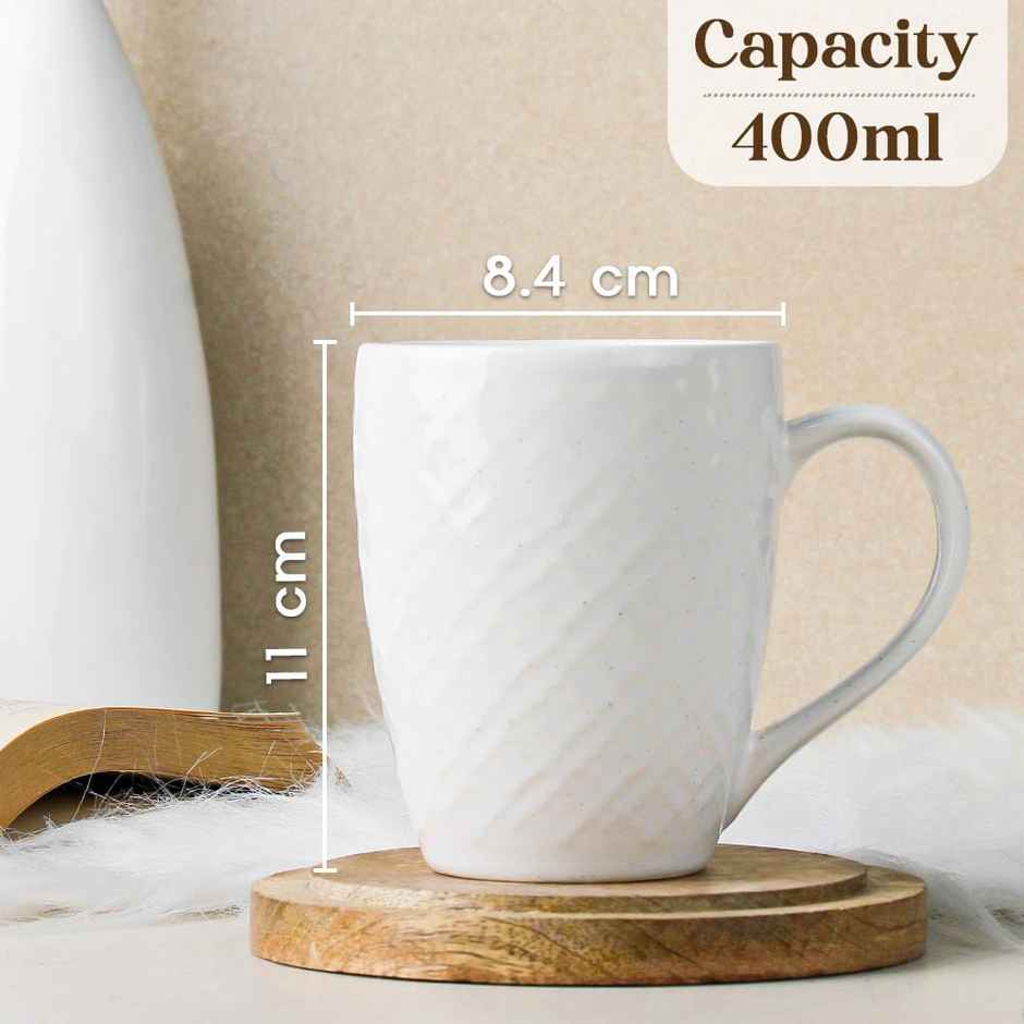 The Earth Store White Check 400 ml Ceramic Coffee Mug Microwave Safe Mug for Gift