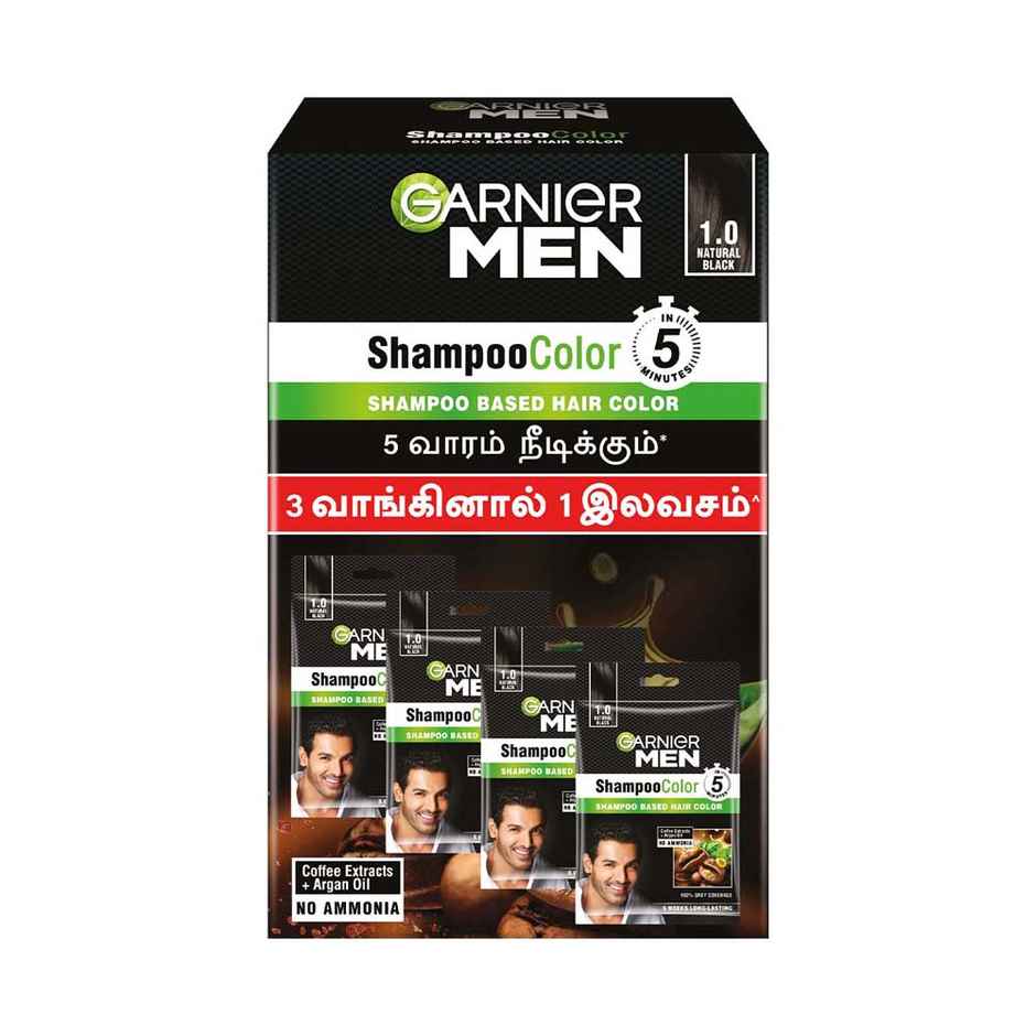 Garnier Men Shampoo Hair Color Shade 1.0 Natural Black Promo