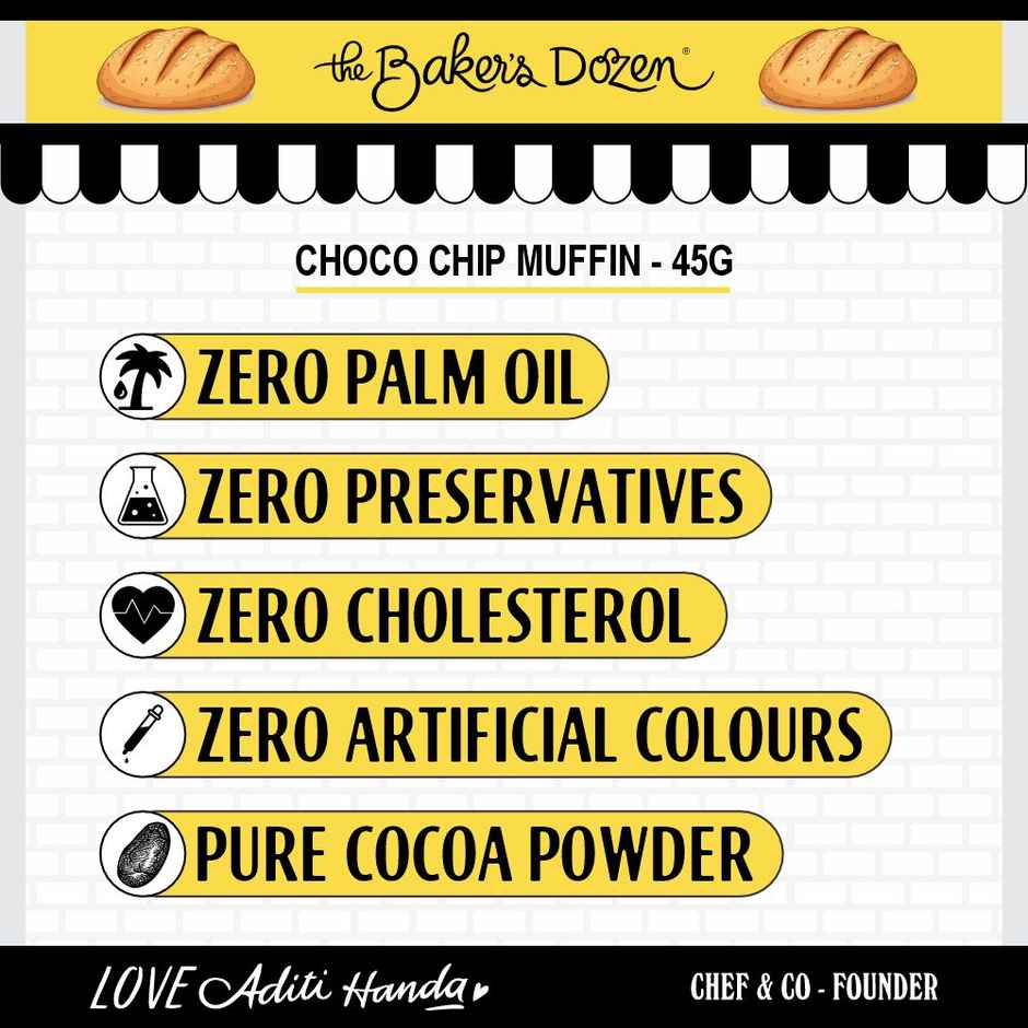 The Baker'S Dozen Choco Chip Muffin | Soft & Chocolatey (45g) & The Baker'S Dozen Zero Maida Fruit Cake Rusk - High Protein (100g) Combo