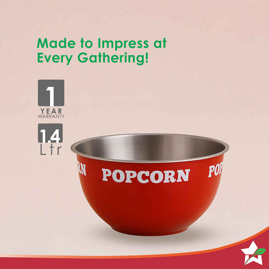 Wonderchef Ambrosia Popcorn Bowl | 1.4 L | Stainless Steel