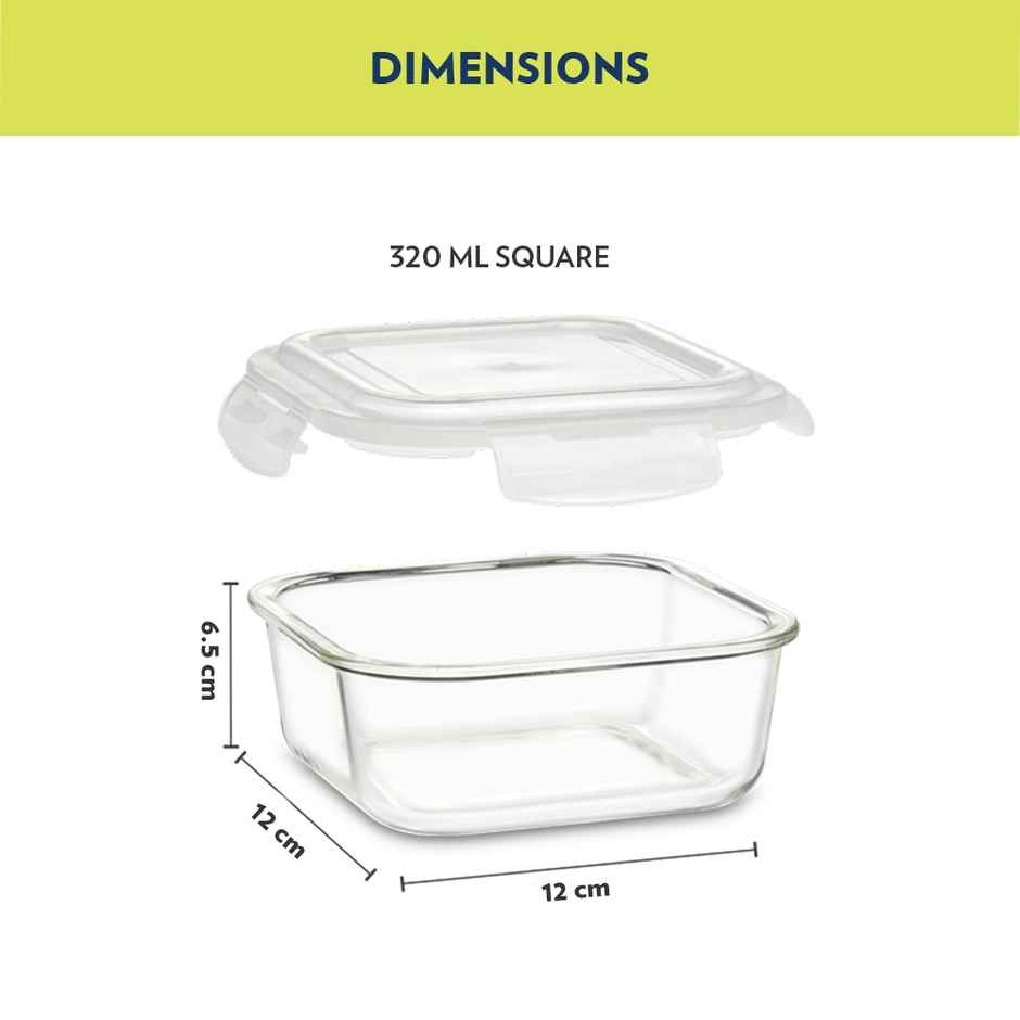 Borosil Alfa Lunchbox | 4 Pcs Glass Set | 320 ml x 4 Square