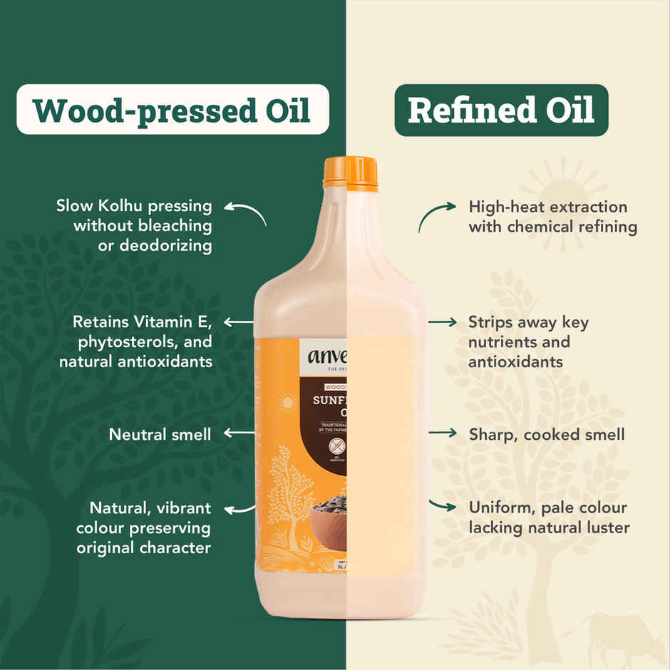 Anveshan Sunflower Wood Cold Pressed Oil Hdpe Can | Healthy Cooking Oil