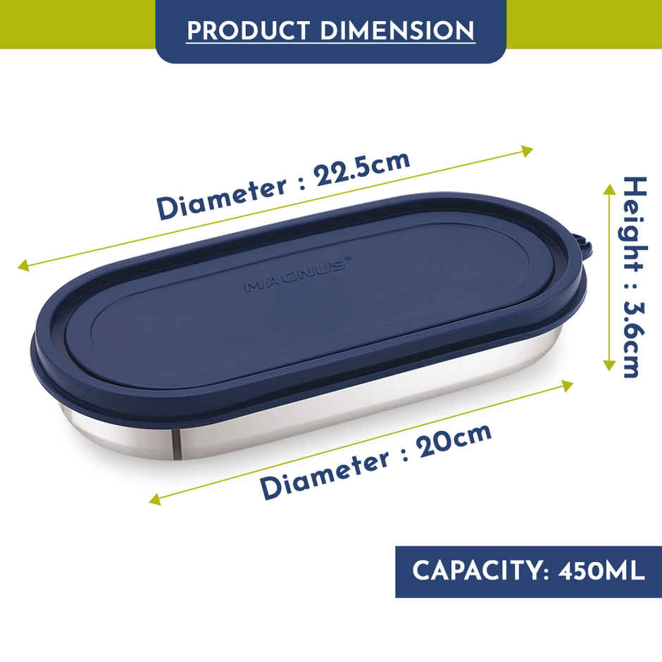 Magnus Easy Lock Oval Prime Container, Stainless Steel, Airtight & Leakproof Lid & Container