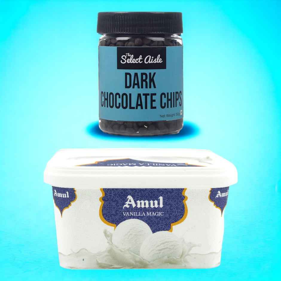 The Select Aisle Dark Chocolate Chips(150gms) & Amul Vanilla Magic Ice Cream(1l) Combo