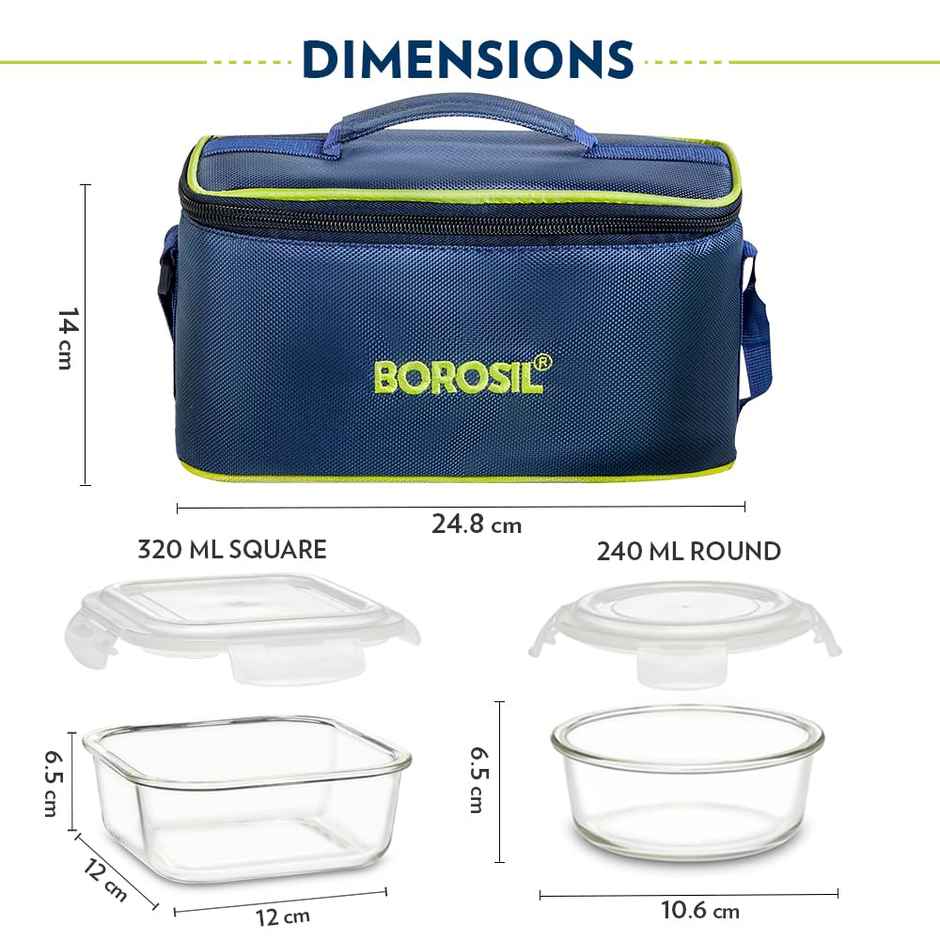 Borosil Klip n Store Universal Lunchbox, Set of 4 (320ml x 2 Square + 240ml x 2 Round)