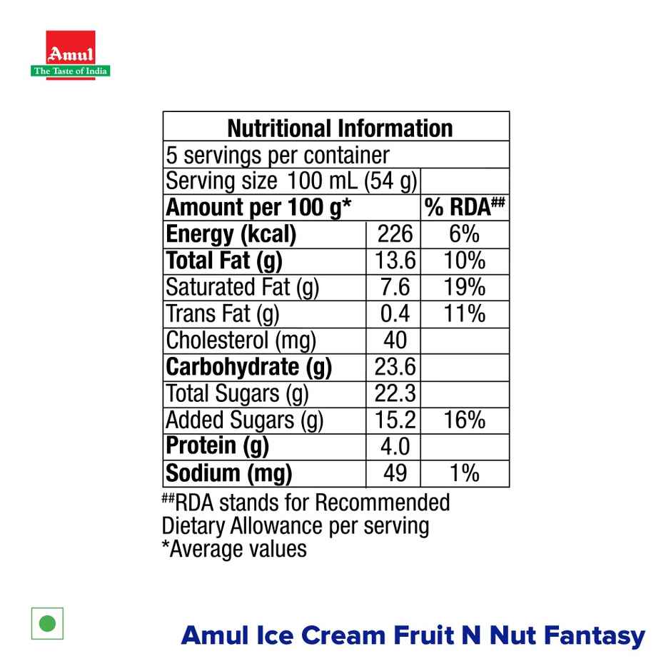 Amul Fruit N Nut Fantasy Ice Cream Tub | Creamy & Indulgent