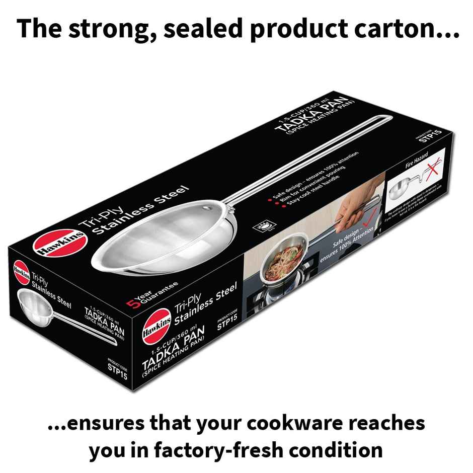 Hawkins 1.5 Cup Tadka Pan 360 ml Triply Stainless Steel Pan Induction Pan - Silver