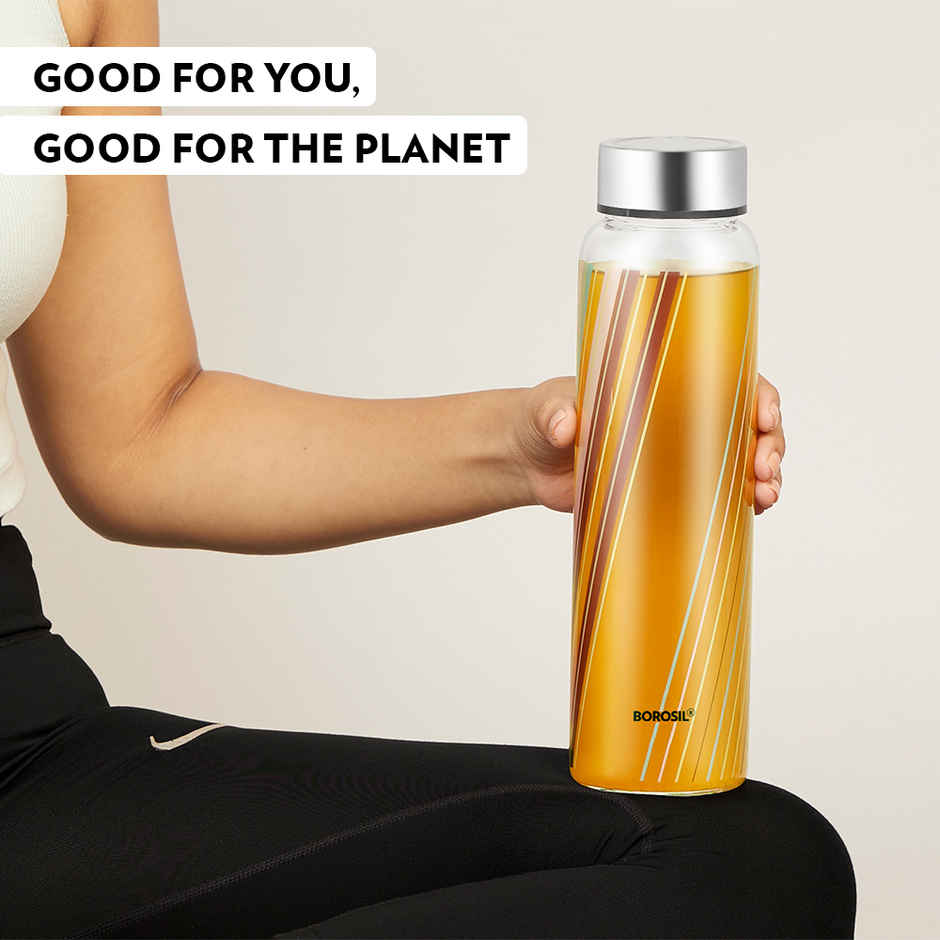 Borosil Prism Wide Mouth Bottle with Metal Lid Borosilicate Glass Dishwasher Safe