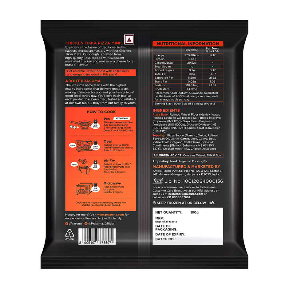 Prasuma Korean Fried Chicken - Spicy K-Bbq(275gms) & Prasuma Pizza Minis - Chicken Tikka(180gms) Combo