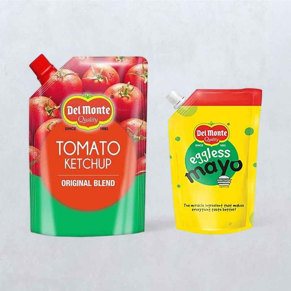Del Monte Classic Blend Tomato Ketchup Pouch (950gms) & Del Monte Eggless Mayo (500gms) Combo