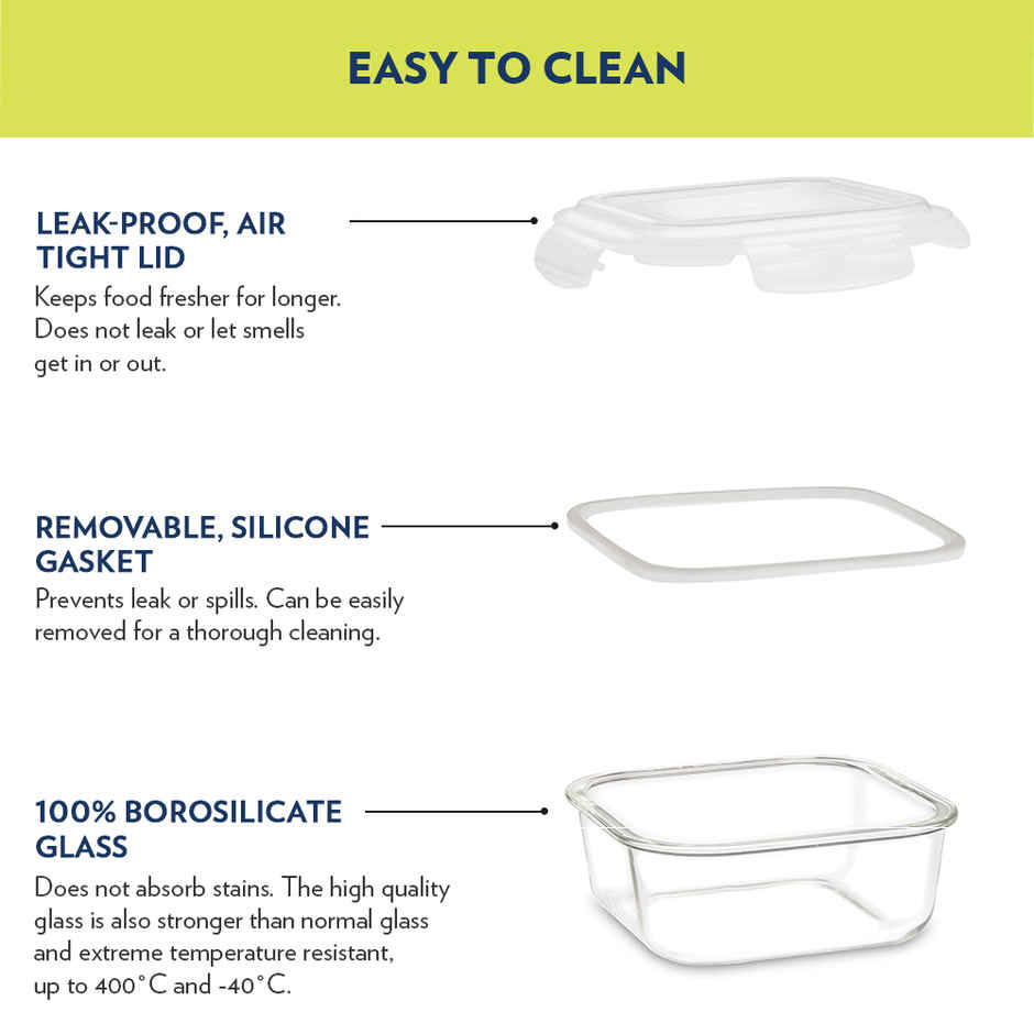 Larah by Borosil Stellar Horizontal Glass Lunch Box with Bag | Microwave Safe | 320 ml
