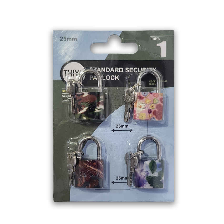 Chrome 25Mm Flower Printed Pad Lock 4Pc Set