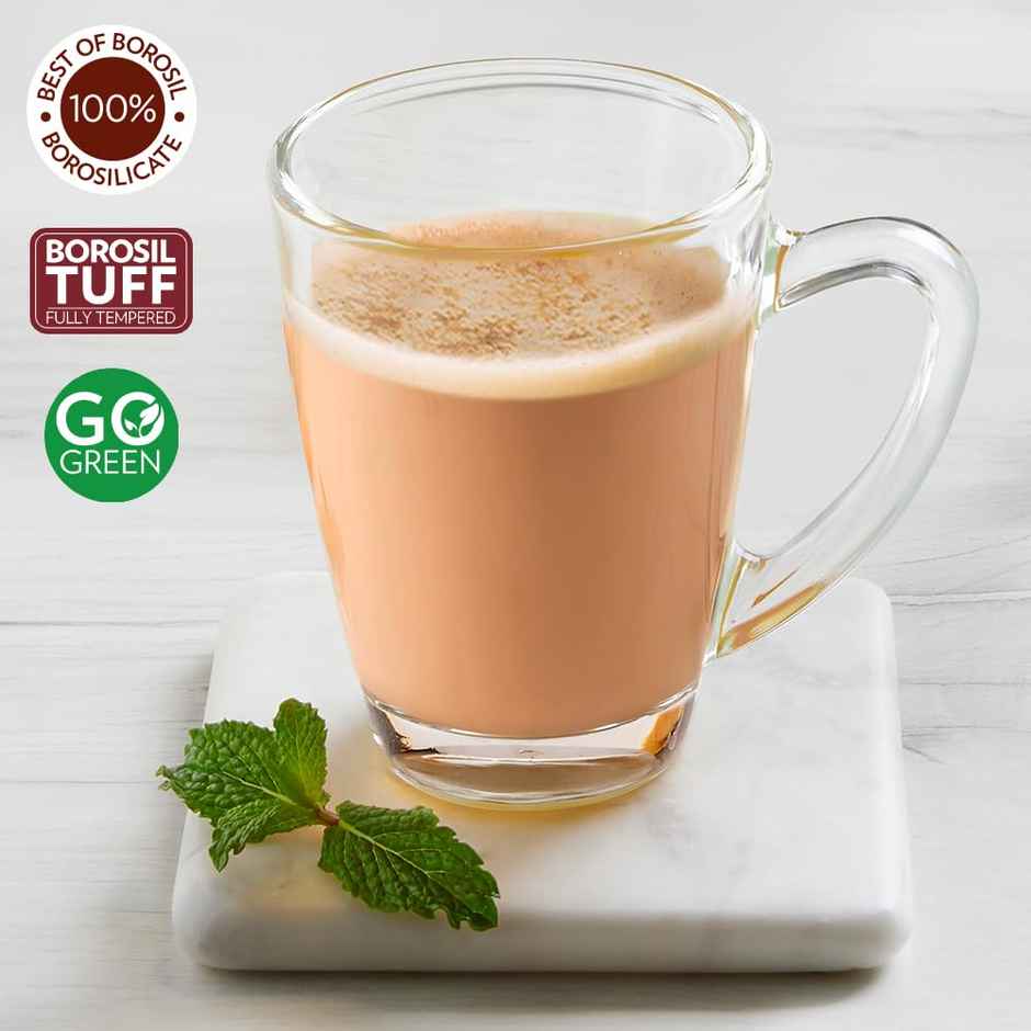 Borosil Serene 195 ml Tea/Coffee Mug Set of 6 Pc, Borosilicate Tuff Glass