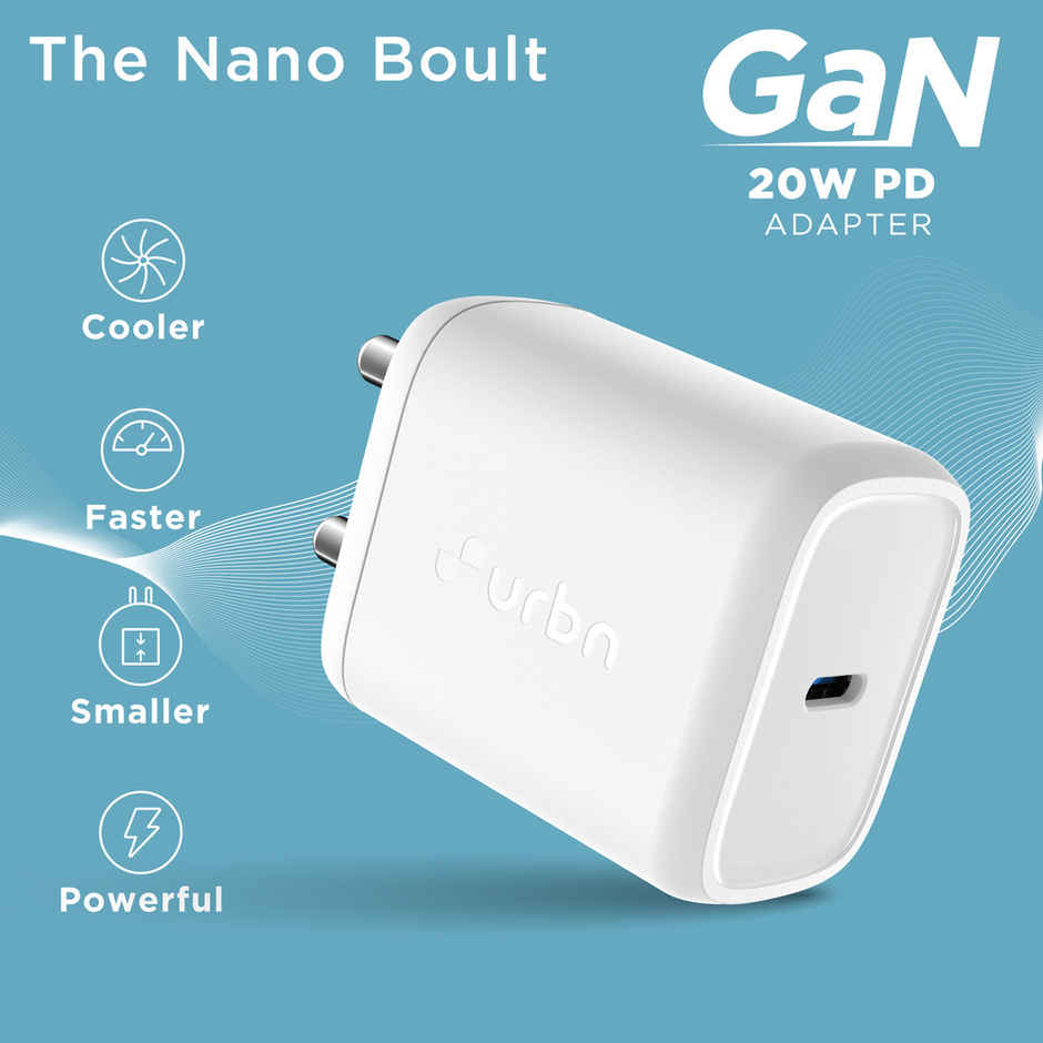 URBN 20W USB C iPhone GaN Charger | 2X Faster Charging | Power Delivery (PD) Adapter |for iPhone 15/14/13/12/11/Pro/Max/Mini | Samsung Galaxy | OnePlus, Pixel, Mi Redmi & More - White