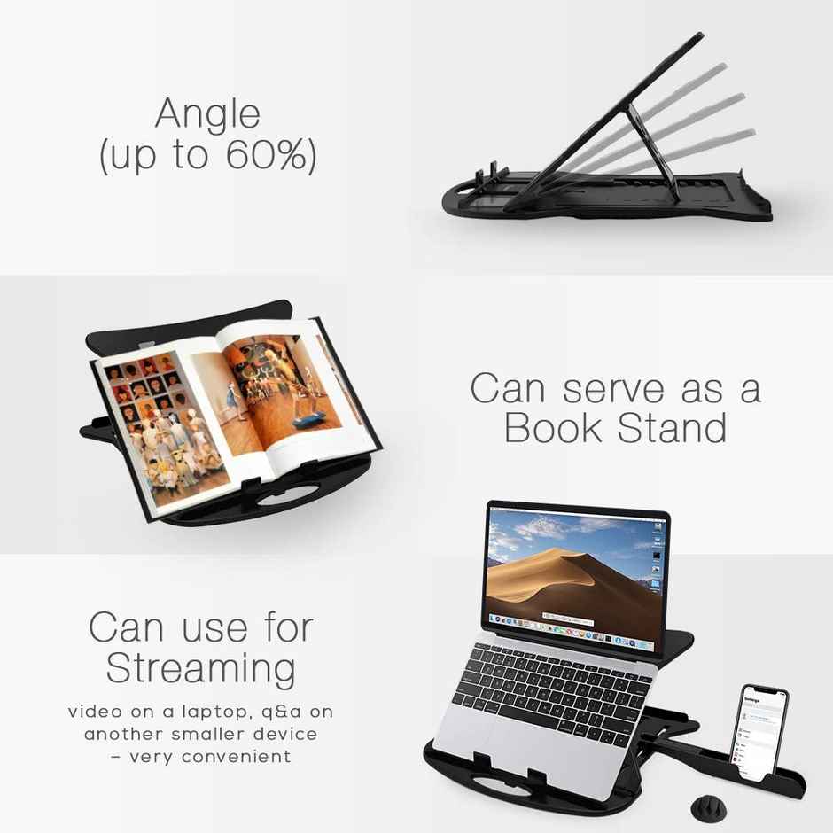 Striff Adjustable Laptop Tabletop Stand Patented Riser Ventilated Portable Foldable (Black