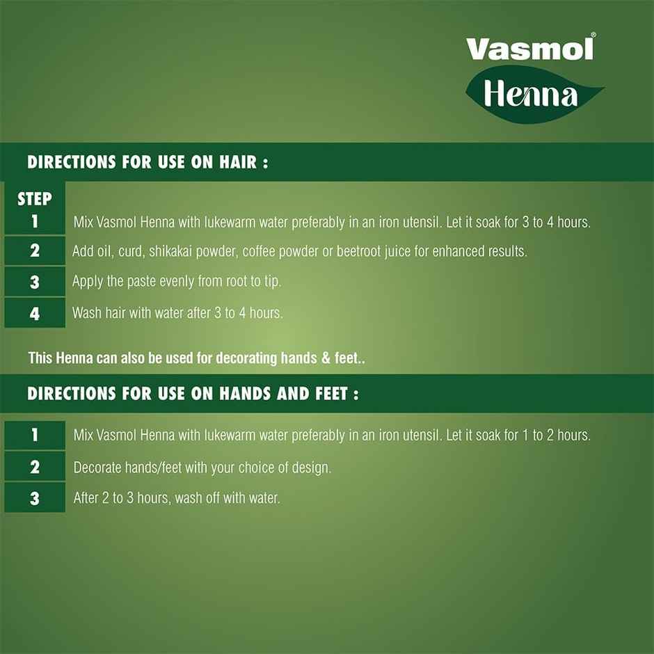 Vasmol Henna 100% Pure Henna Powder (Mehendi) I For Hair Colour I Suitable For Men And Women