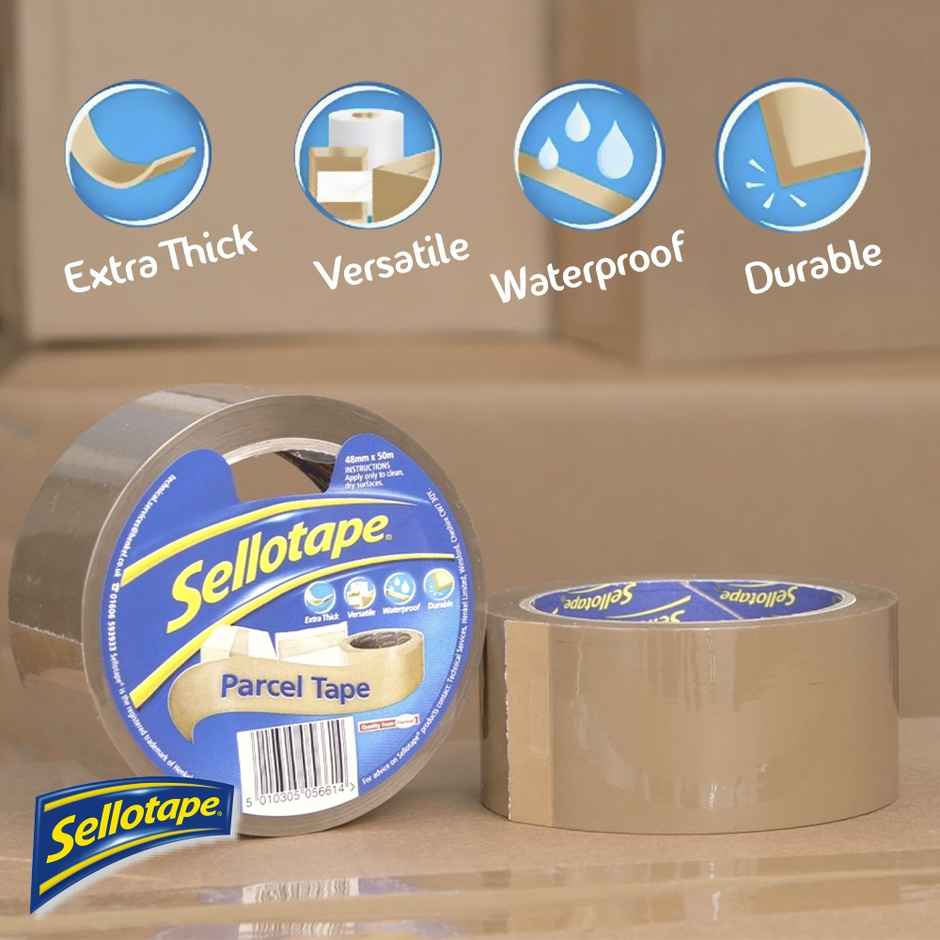 Sellotape Parcel Tape | High-Strength Packaging Tape For Heavy-Duty | Brown | 48 mm x 50m