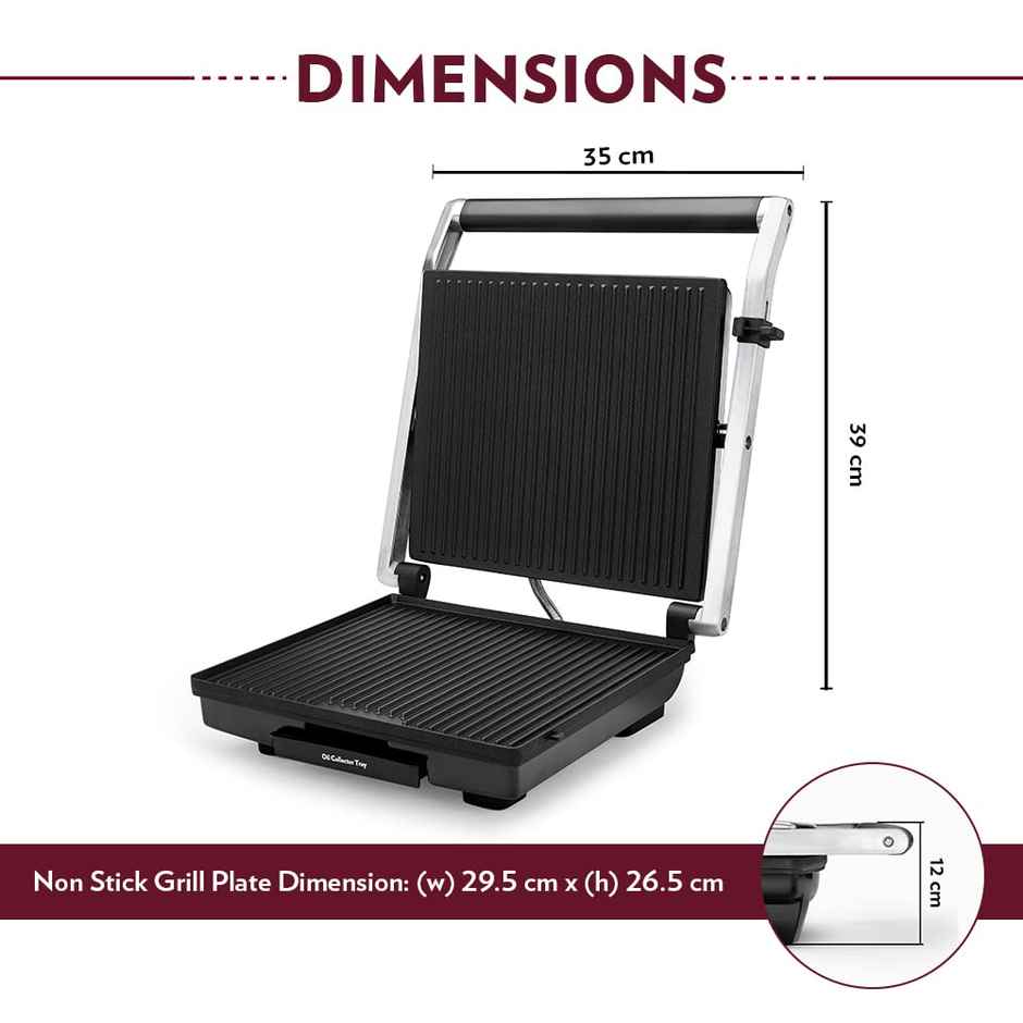 Borosil 2000W Super Jumbo Grill Sandwich Maker,Make 4 Sandwich At a Time, Nonstick Coating Plates