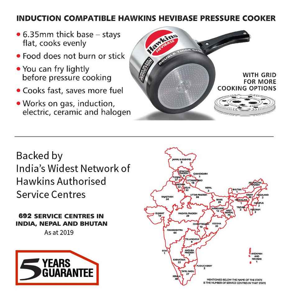 Hawkins 3 Litre Hevibase Pressure Cooker, Induction Inner Lid Cooker, Silver (Ih30)