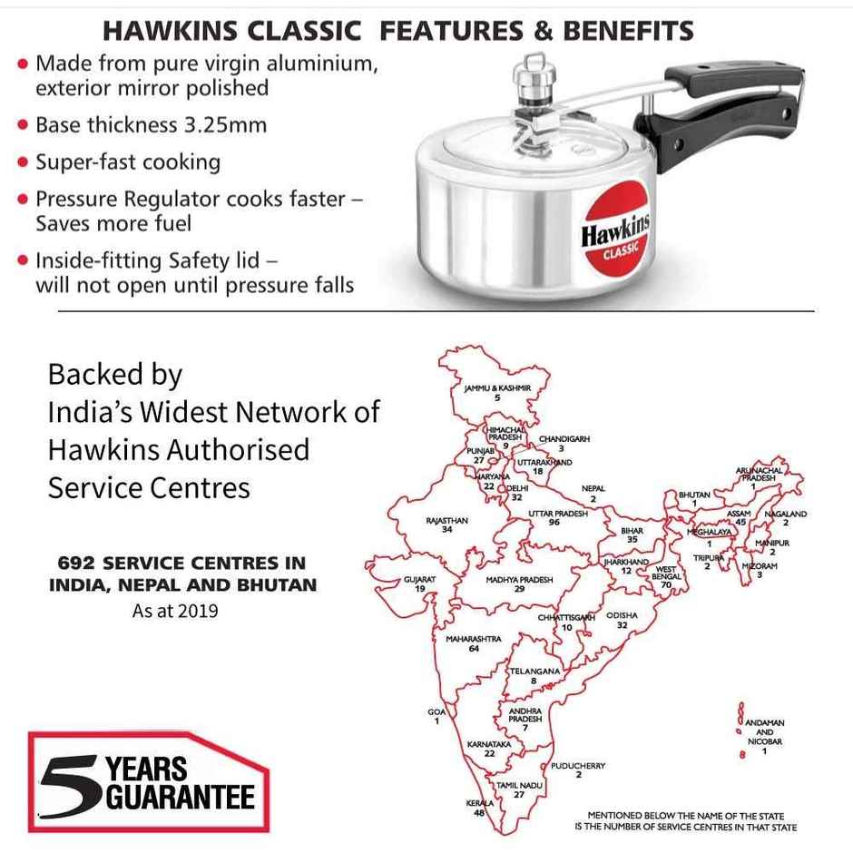 Hawkins 1.5 Litre Classic Pressure Cooker Best Inner Lid Cooker Small Cooker - Silver