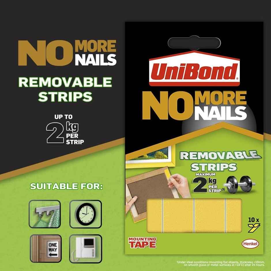 Unibond No More Nails Tape 20 mm x 40 mm | Removable | Double Sided | Ideal For Frames | 10 Strips