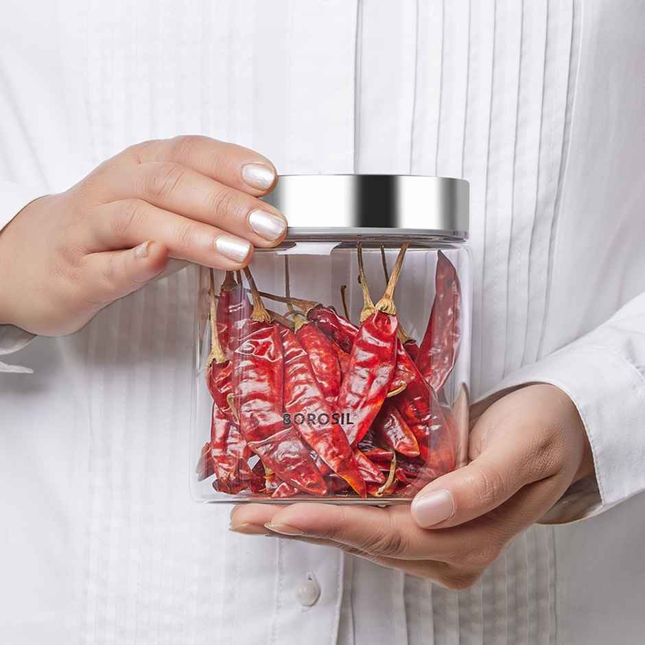 Borosil 600 ml Endura Glass Jar With Air-Tight Steel Lid, Kitchen Storage Container