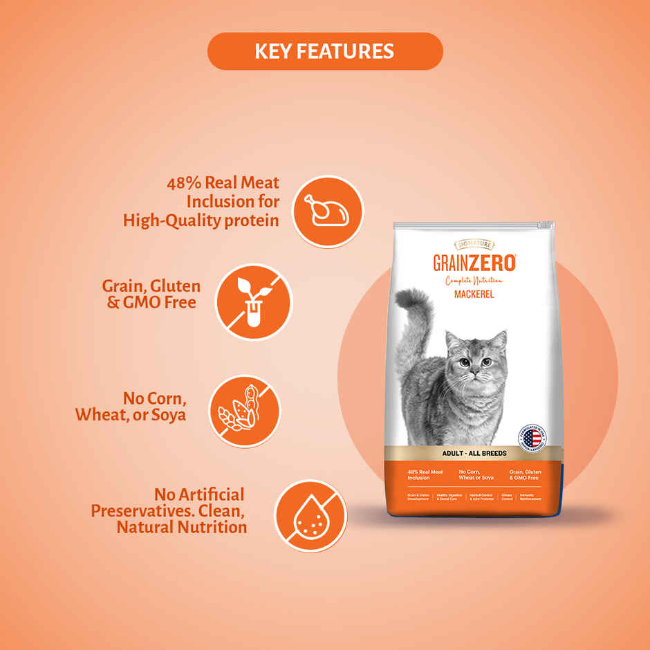 Grain Zero Mackerel, Adult Dry Cat Food, 1.2 Kg + Free Cat Creamy Treat 75 g
