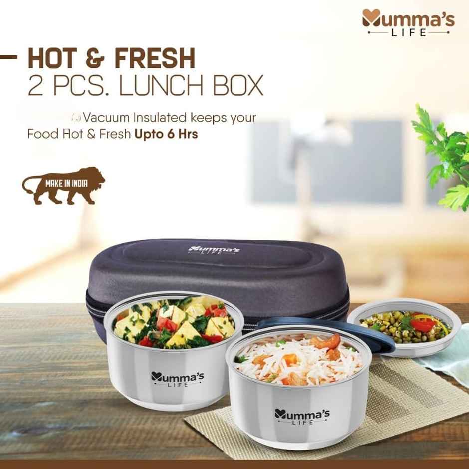 Mumma s Life Insulated Lunch Box 2 Containers with Lid | 660 ml | Grey