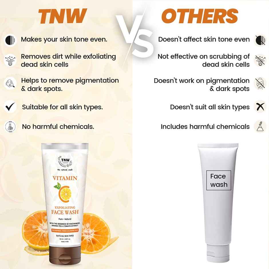 TNW The Natural Wash Vitamin C Face Wash Exfoliating With Walnut Beads| Suits All Skin Types