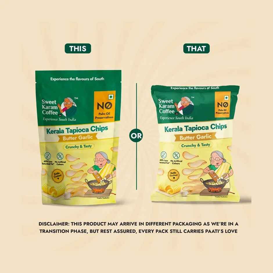 Sweet Karam Coffee Kerala Tapioca Chips | Butter Garlic | Homestyle Wafers