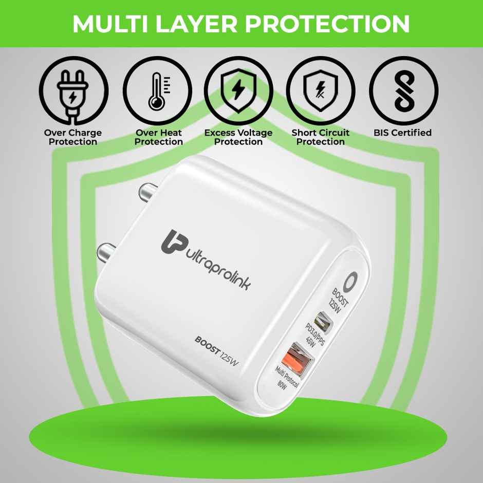 UltraProlink UM1134C 125W Dual USB Multi-Protocol Fast Travel Charger with Type C to C Cable