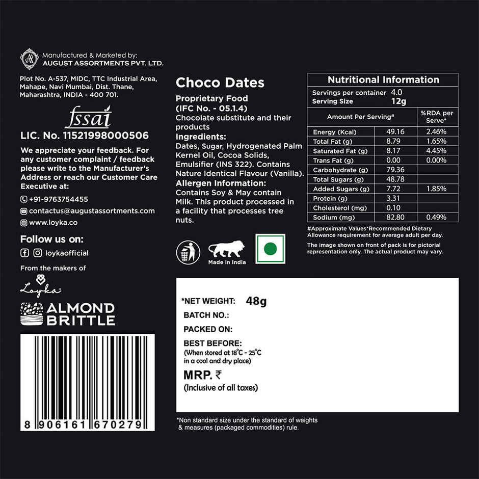 Loyka Choco Dates Coated With Chocolate