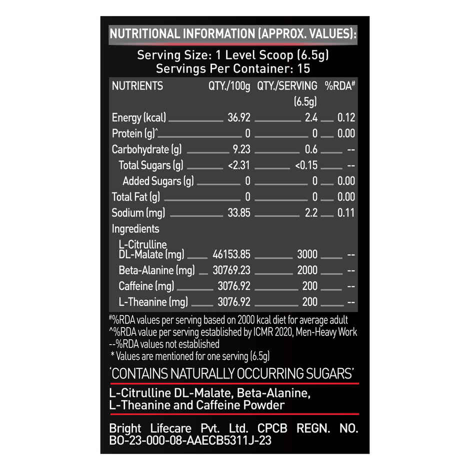 MuscleBlaze Pre Workout 200 Xtreme (Fruit Punch, 15 Servings)