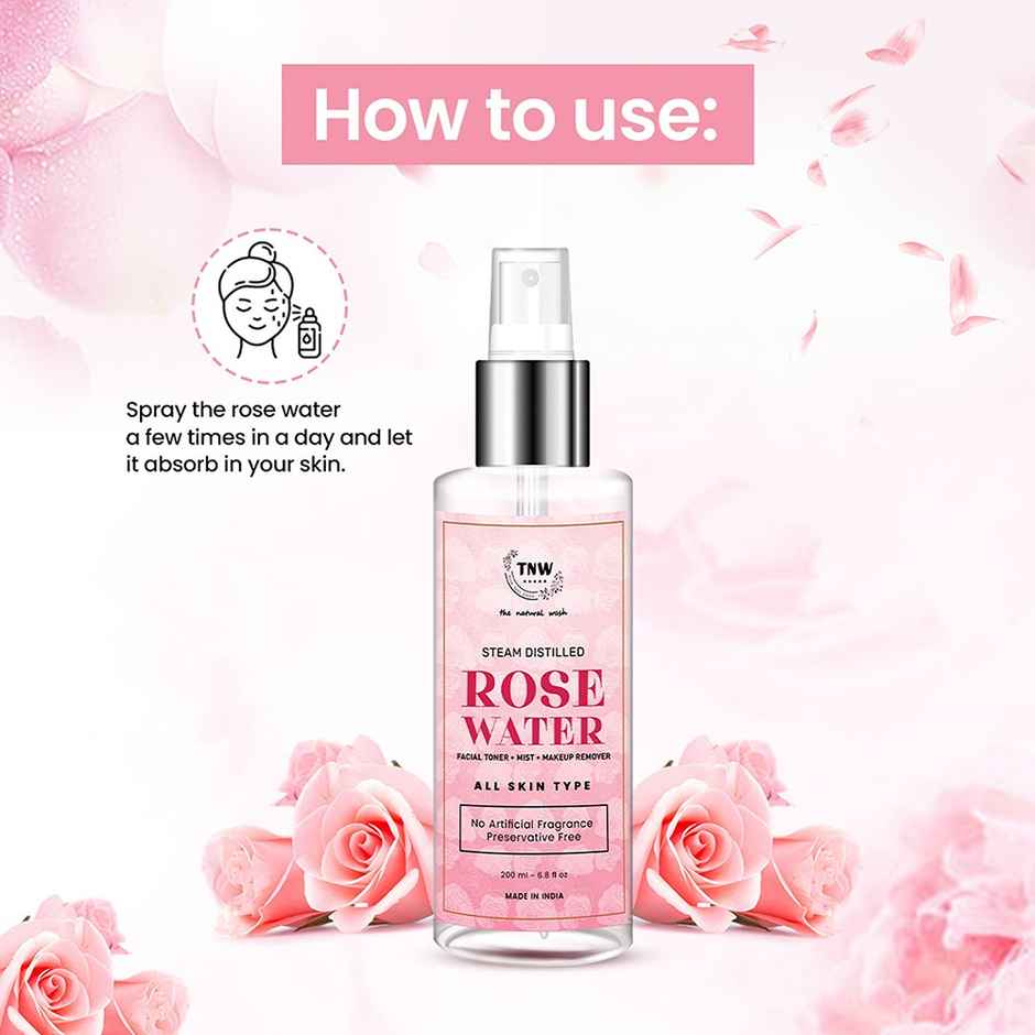 TNW The Natural Wash 100% Steam Distilled Rose Water Face Toner Spray, Make Up Remover & Hydration
