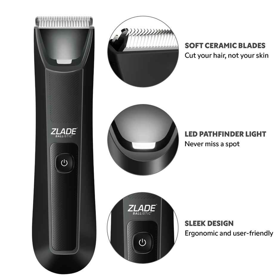 Zlade Wet & Ready Multi Grooming Trimmer, IPX7 Waterproof, Beard, Body & Balls - Black