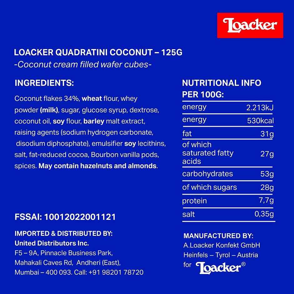 Loacker Quadratini Coconut Cookies 